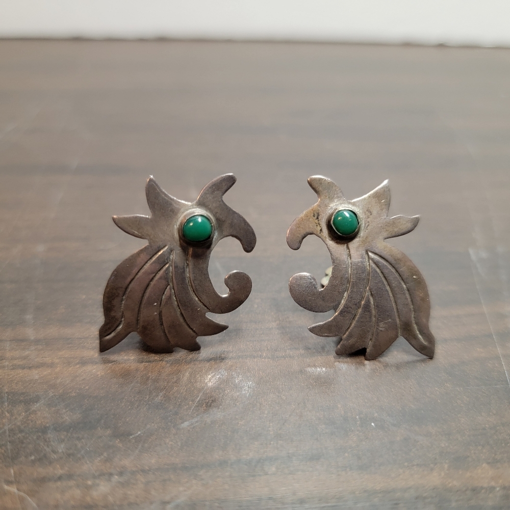 Vintage Clip On Earrings Hecho En Mexico Taxco Southwestern 925 Sterling Silver
